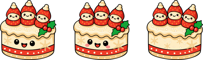 Cute cartoon christmas cake with kawaii santa toppers holiday celebration festive kitchen setting