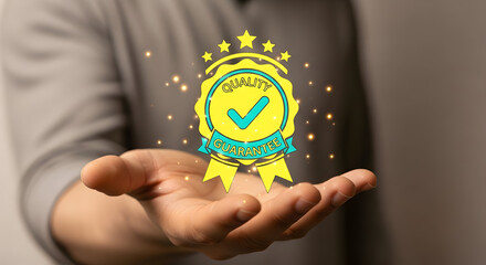 Assured quality guarantee offered in hand for business or product success