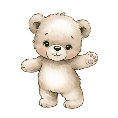 watercolor cute cartoon character teddy bear clipart