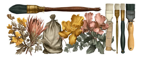 Elegant Floral Arrangement with Artistic Tools