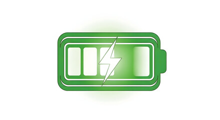Vibrant green battery symbol with a prominent lightning bolt, indicating active charging and a high level of energy, perfect for digital interfaces and power status displays