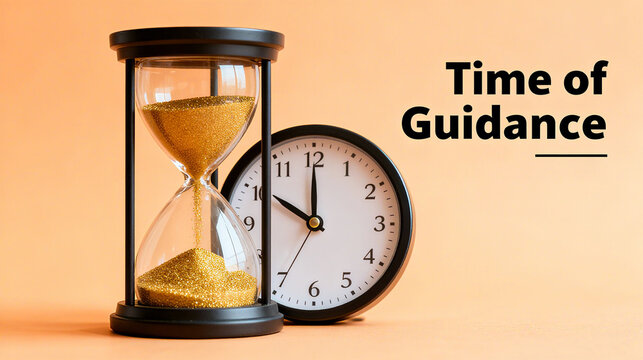 Hourglass and clock represent concepts in guided time, suitable for educational guidance, growth companionship, and other related scenarios.
