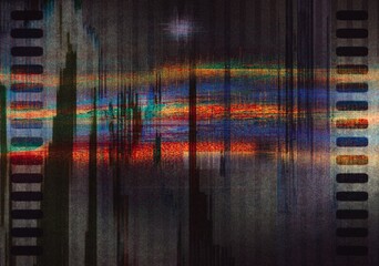 HD tv screen vhs effect glitch distorted flickering noise grain texture showing broadcasting error and signal problem, analog tv bad signal glitch flickers broken pixels 