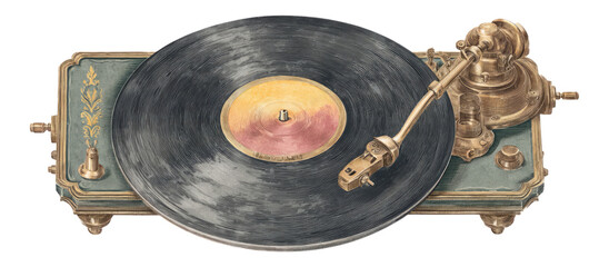 Vintage phonograph with vinyl record illustration