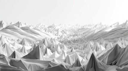 Ethereal White Mountainous Landscape with Dramatic Shadows and Sharp Peaks.