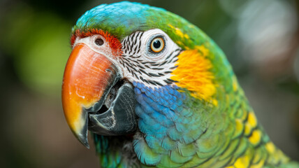 Striking parrot portrait with vibrant feathers close up view