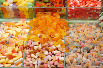 Colorful variety of candies displayed at a candy shop