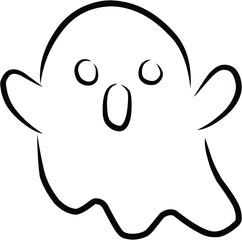 Simple line drawing of a cartoon ghost with a surprised expression.