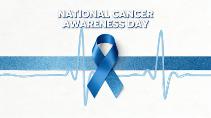 Blue ribbon, heartbeat line, National Cancer Prevention and Control Promotion Day, a public welfare activity for the life and health of cancer patients and cancer prevention and control.
