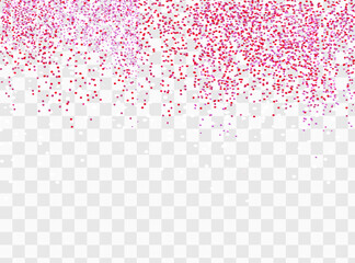 Pink rose gold glitter confetti holiday lights wedding background. Pink gold sparkle dots glitter festoons hanging invitation card border.