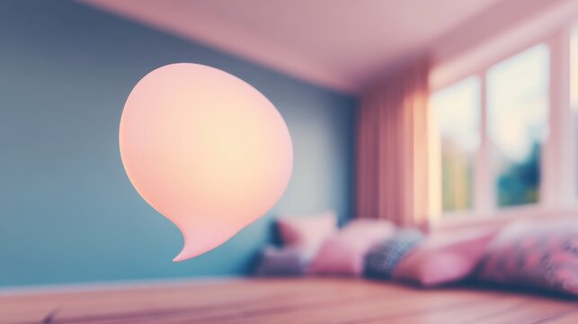 A modern home interior with a speech bubble lamp.