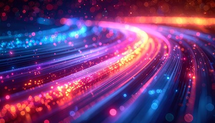 Glowing fiber optic cables in abstract colors