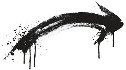 A black spray-painted arrow curves across a white surface with messy drips and splatters creating a street art aesthetic