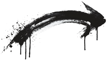 A black spray-painted arrow curves across a white surface with messy drips and splatters creating a street art aesthetic