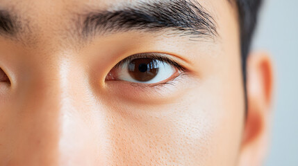 Close up of Asian male eye with smooth skin