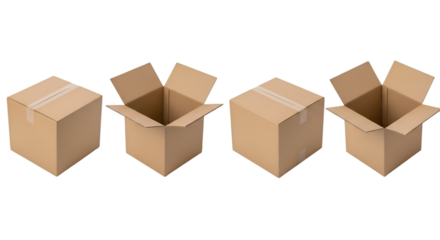 Four Cardboard Boxes in Different Open and Closed States