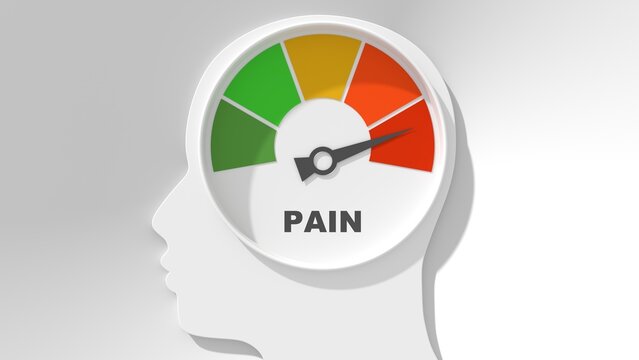 Head with pain scale level with different colors. 3D render