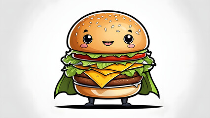 Vector Mascot of a Determined-Looking Hamburger with a Heroic Green Cape and Cheerful Face