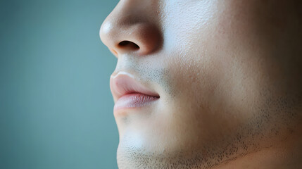 Close up of man face showing smooth skin texture