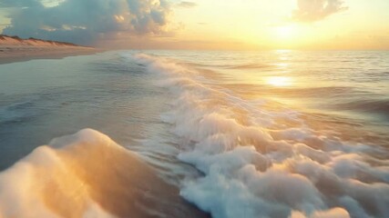 Serene sunset over ocean waves at tranquil beach - Powered by Adobe