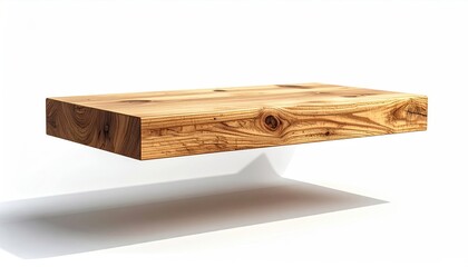 A Textured Wooden Plank Floats With Subtle Shadow Underneath Against A Clean White Background Showcasing Natural Wood Grain Patterns and Detailed Surface Imperfections in Soft Natural Light