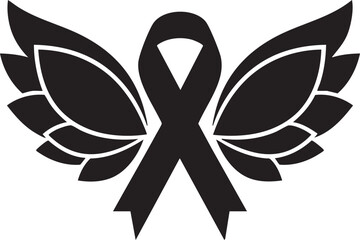 Black Awareness Ribbon with Stylized Angel Wings – Memorial Symbol Vector