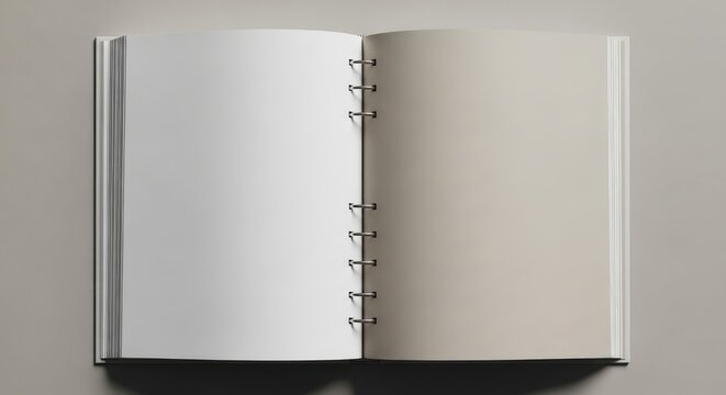 Open blank ring binder notebook with one white page and one off white page