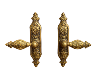 Pair of antique brass door handles symmetrical set