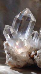 Stunning Rough Crystal Quartz Formation with Glowing Edges Capturing Light, Ideal for Natural and Mineral Photography, Art, and Decoration Uses