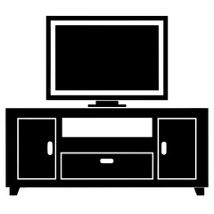Modern television set on a sleek entertainment stand silhouette