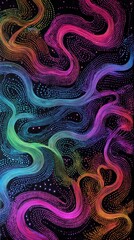 Abstract Holographic Painting with Glowing Neon Waves and Vibrant Colors on a Dark Background, Perfect for Modern Art Lovers and Decoration