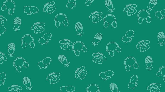Seamless Pattern of Chat and Phone Microphone Icons on Green Background for Communication and Technology Designs