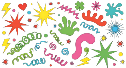 Colorful Abstract Shapes and Symbols on Black Background