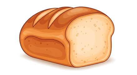 A detailed illustration of a loaf of freshly baked bread, featuring a golden-brown crust and soft, white interior, perfect for culinary and baking themes