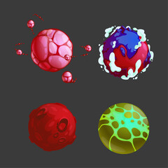 Abstract Colorful Planets and Celestial Bodies Isolated on Dark Background