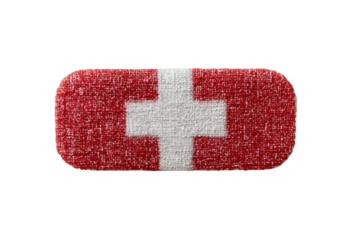 Textured red and white swiss flag band aid on black background medical, Isolated On Transparent Background, Png Cut Out