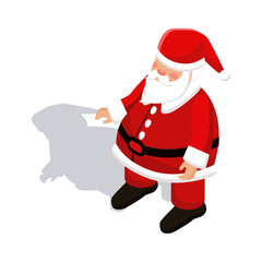 Isometric vector graphic of a Santa Claus character in a red suit for a festive Christmas holiday design