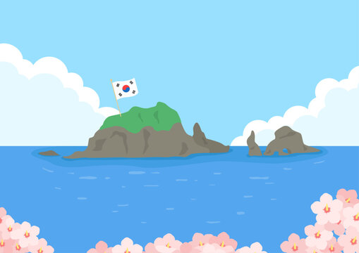 Illustration of Dokdo, an island in Korea.