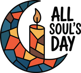 All Souls Day candle and crescent moon illustration vector.