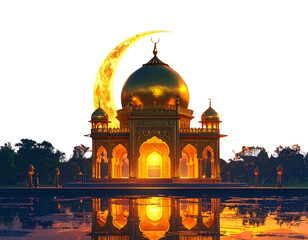 Golden mosque dome with crescent moon cutout