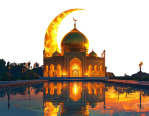 Golden mosque dome with crescent moon cutout