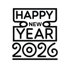 Happy New Year 2026 Celebration with Golden Fireworks on a Dark Blue Background,Modern new year 2026 greeting card design with festive elements and bold typography,