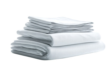 Stack of neatly folded white bed sheets and pillowcases on black background bedding, Isolated On Transparent Background, Png Cut Out