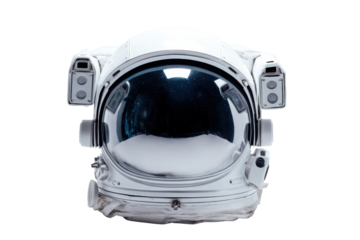 White astronaut helmet with reflective visor and black background space suit, Isolated On Transparent Background, Png Cut Out