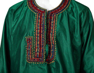 Green Panjabi with hand-stitched collar 