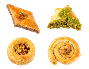 Baklava Pastry Dessert with Walnut and Pistachio Isolated on Transparent Background
