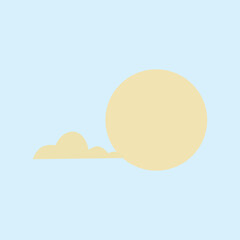 Minimalist illustration of the sun and clouds on a light blue sky background, symbolizing bright weather and calm atmosphere in flat pastel style