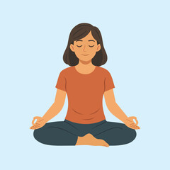 Calm young woman practicing meditation in lotus pose, sitting cross-legged with closed eyes. Perfect for wellness, mindfulness, yoga, and relaxation concepts.