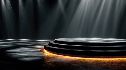 Dramatic Stage Lit with Spotlights Creating a Moody and Atmospheric Scene  Without Commas