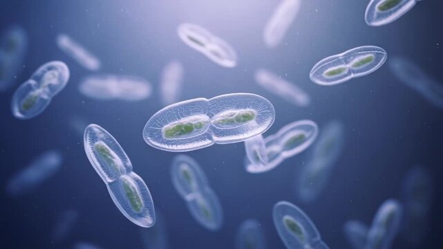 DYNAMIC MICROORGANISMS SWIMMING GRACEFULLY UNDER MICROSCOPE
